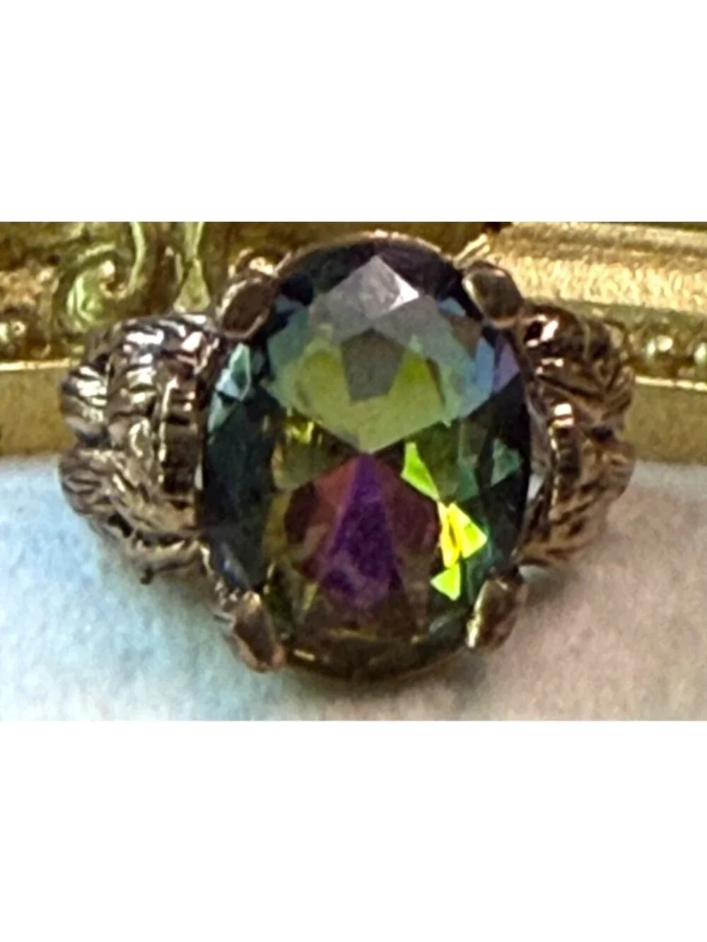 Adjustable Vintage Style Mystic Topaz Ring Intricate Copper Setting